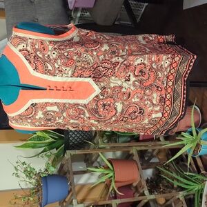 David Brooks vintage Paisley peachy orange and cream blouse.